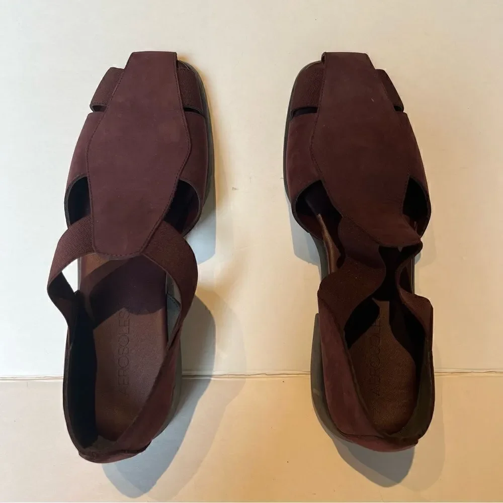 Aerosoles Women's Slip On Sandals Dark Mauve Size 8B Suede Upper